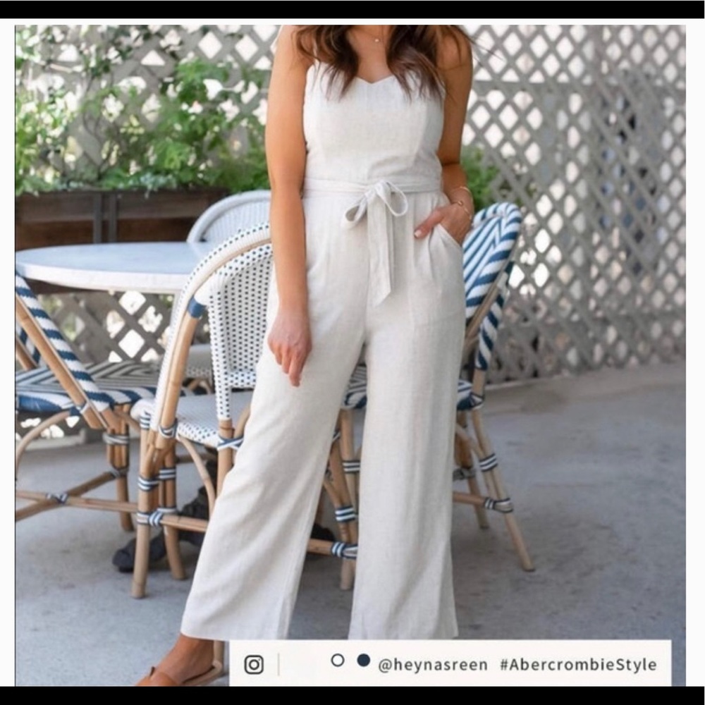 Abercrombie White Linen Tie Strap Jumpsuit size XS